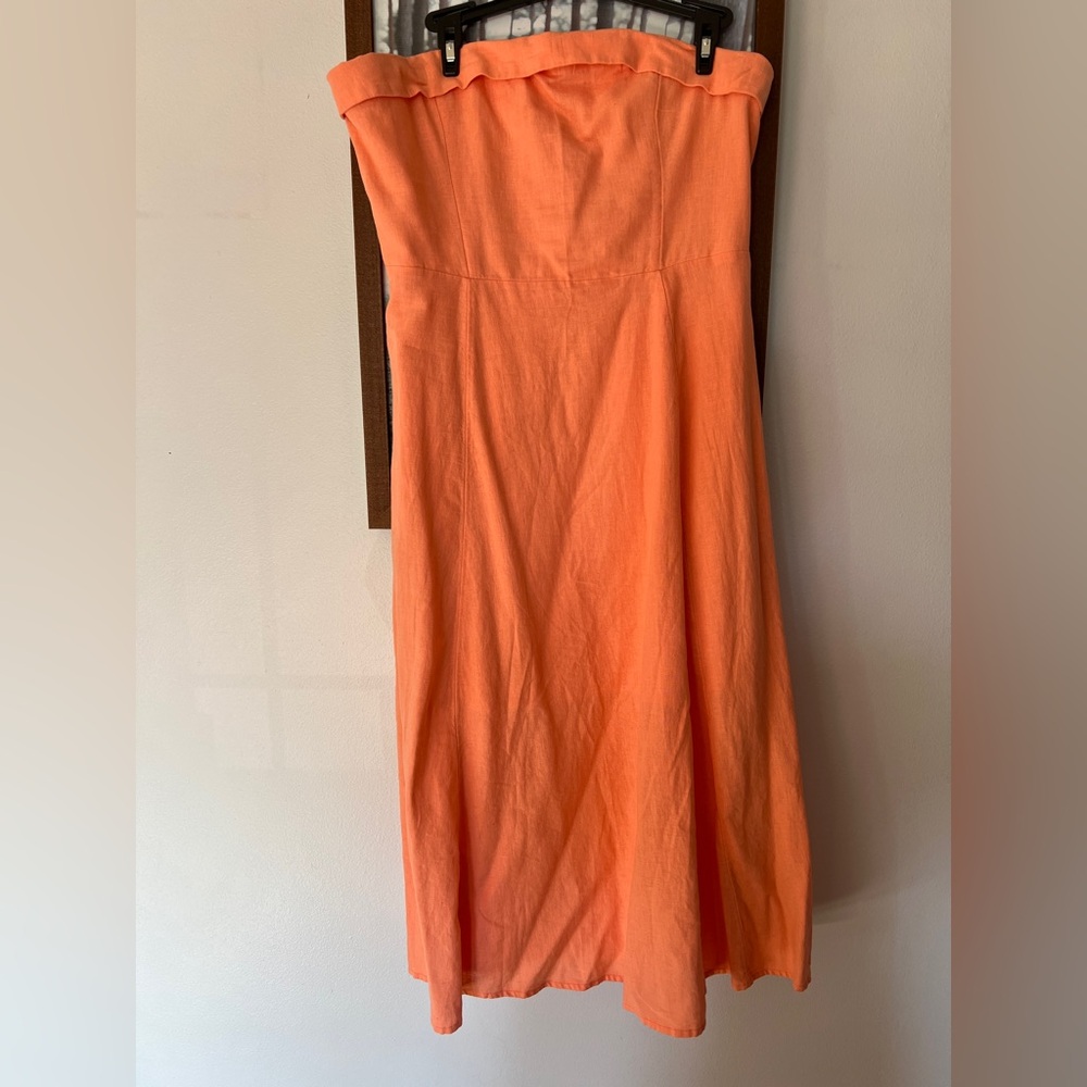 Abercrombie & Fitch Strapless Orange Midi Dress